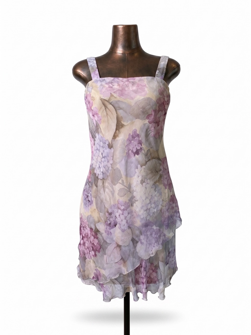 Vtg Ursula of Switzerland 2-Piece Watercolor Hydrangea Midi Dress - Picture 10 of 15